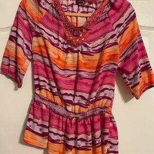 One World Colorful Women's Top with Embellished Neckline